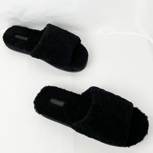 Vince Black Teddy New Zealand Dyed Lamb Fur Cozy Slides Slippers Sz11 NWOB - Picture 11 of 13